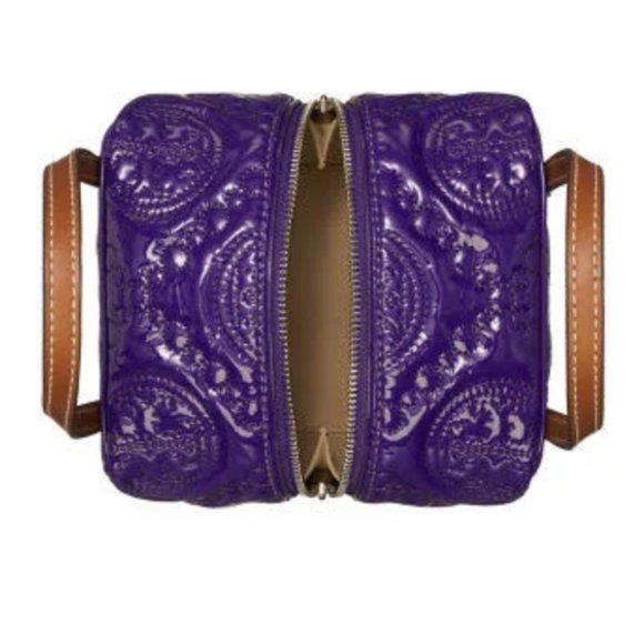 Tory Burch NWT purple patent leather cube embroidered 2 way w/ wallet - Picture 3 of 16